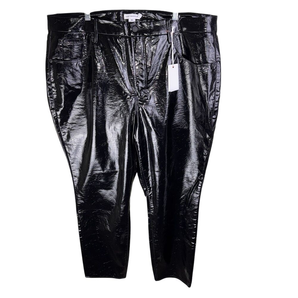 Good American Classic Faux Leather Straight Leg Pants Size 18 Crackled NEW
